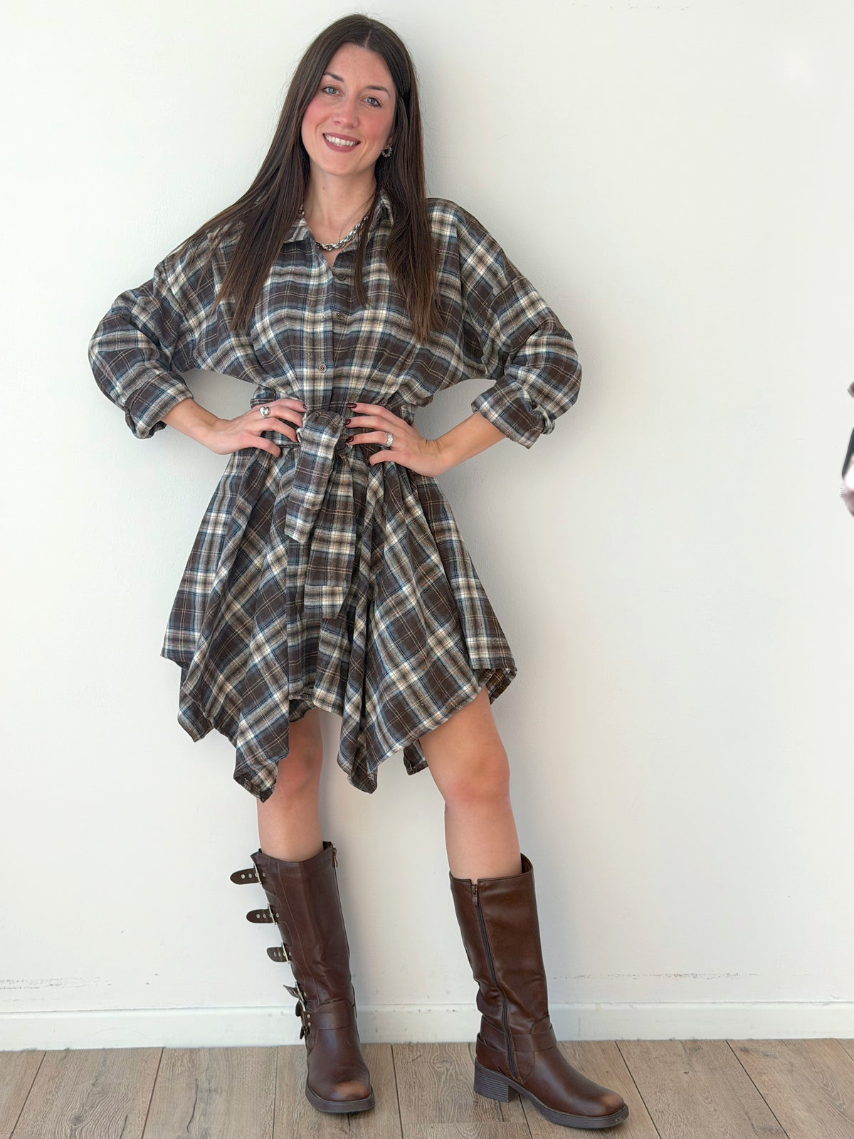VESTITO CAMICIA IN FLANELLA CON NODO
