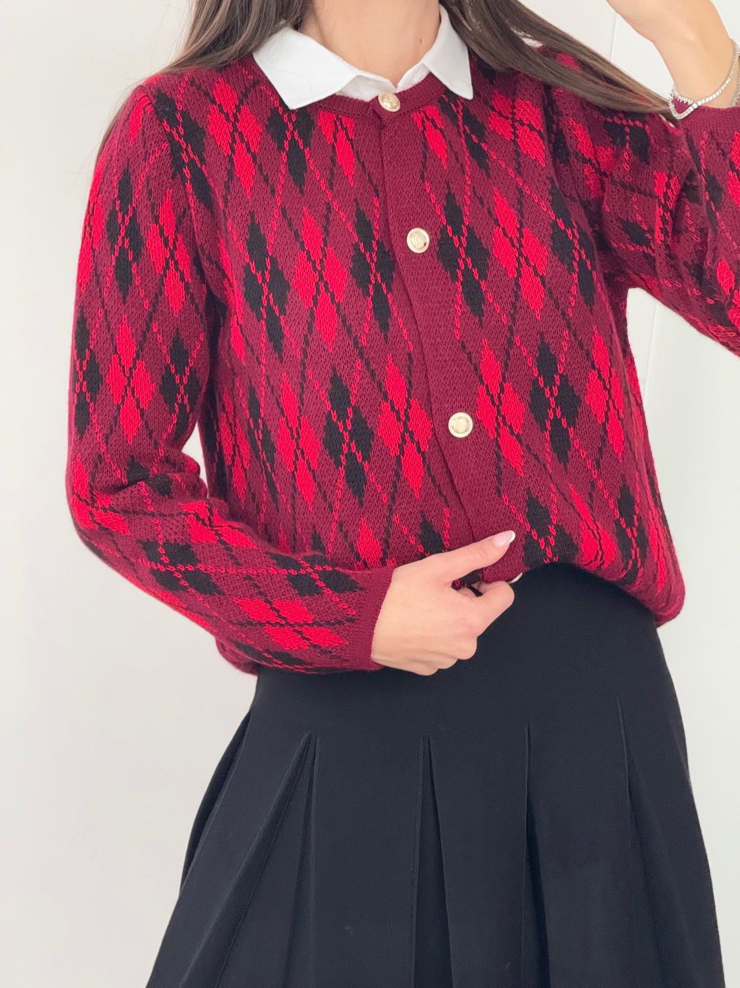 cardigan rombi rosso nero 